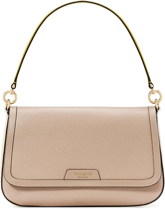 kate spade new york womens Hudson Pebbled Leather Flap Shoulder Bag, Colorblocked Timeless Taupe Multi, One Size
