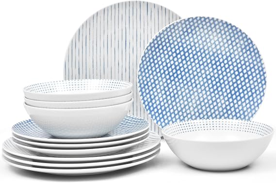 Noritake Blue Hammock 12-Piece Coupe Dinnerware Set, Service for 4