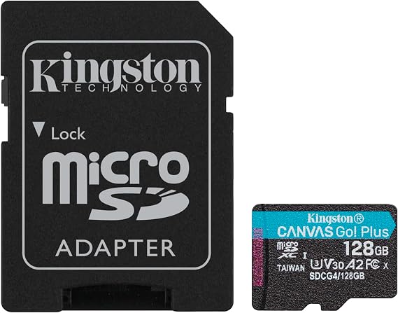 Kingston Canvas Go Plus 128GB microSD Card | Up to 200MB/s | Class 10, UHS-I, U3, V30, A2 | SDCG4/128GB | Up to 200MB/s, UHS-I, V30, U3, Class 10, A2