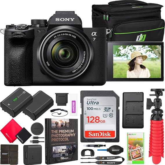 Sony a7 IV Mirrorless Full Frame Camera Body w/ 28-70mm F3.5-5.6 Lens Kit ILCE-7M4K/B Official Sony USA Partner Model Bundle with Photography Case + 128GB Card + Mini Tripod + Extra Battery &Charger