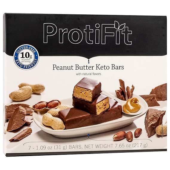 PROTIFIT - High Protein Snack Bars, 10g Protein, 170 Calories, 5g Carbs, 3g Fiber, 7 Servings Per Box (Peanut Butter)