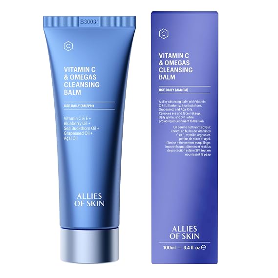 Allies of Skin Vitamin C & Omegas Cleansing Balm | Daily Makeup Remover to Dissolve Waterproof Mascara and SPF | Ophthalmologically Tested for Sensitive Eyes & Skin (3.4 Fl oz)