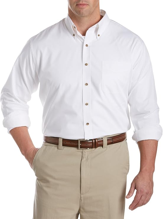 Harbor Bay by DXL Men's Big and Tall Easy-Care Solid Sport Shirt White 2XL