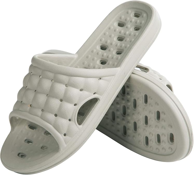 Temi Bathroom Shower Slippers, Indoor Home Beach Non Slip Quick Drying Sandals Slippers with Drainage Holes, Soft Sole Open Toe House Gym Slippers for Women