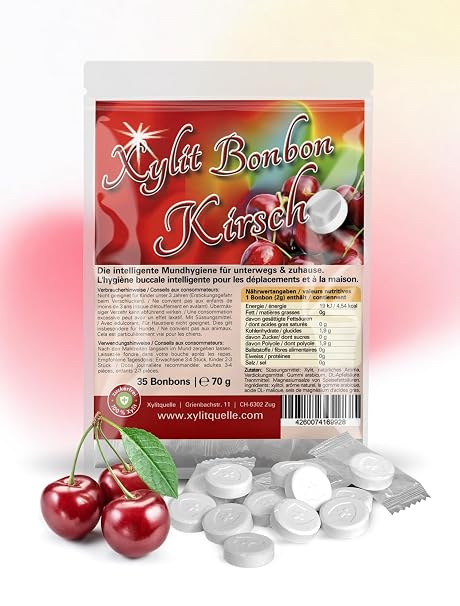Xylitol Sweets – Bye Caries: Pack of 175 Dental Care Sweets with 100% Birch Sugar Xylitol – Sugar-Free Tooth-Friendly Vegan Individually Packed – Cherry Flavour – Pack of 5