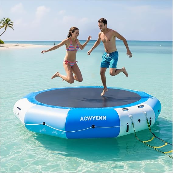 10/12/15FT Inflatable Water Trampoline for Lake Without Pump Blue
