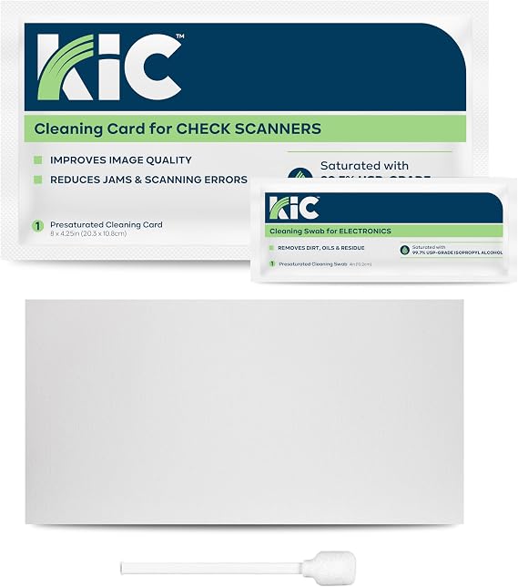 KICTeam Cleaning Kit for Check Scanner Machines | 25 Cleaning Cards & 6 Cleaning Swabs, Includes 25 Weekly Cleanings - K2-KCIS