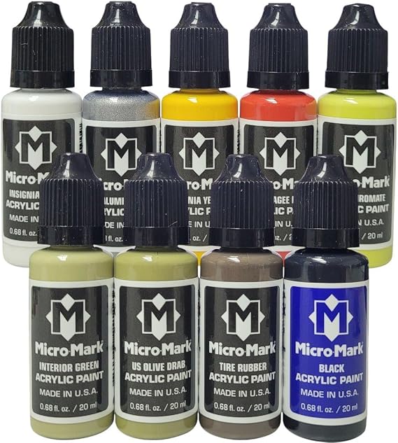 Micro-Mark USAAF Europe WW2 Essential Acrylic Paint Set, 9 Colors, Made in USA, Aircraft Model Paint Kit with Insignia Yellow, White, Tuskegee Red, Zinc Chromate