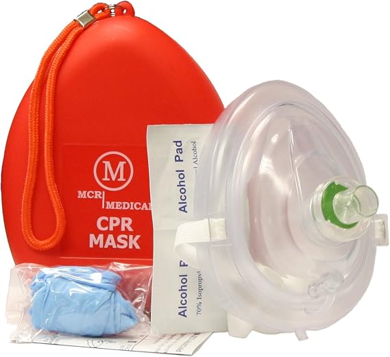 MCR Medical Pack of 50 CPR Rescue Mask, Adult/Child Pocket Resuscitator, Hard Case with Wrist Strap