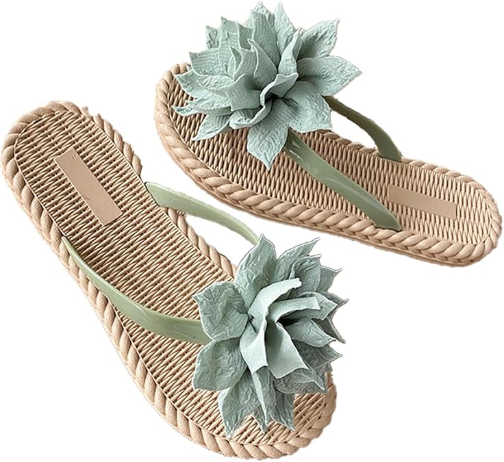 Loizziuy Floral Women's Flip Flops Floral Woven Comfortable Summer Beach Sandals for Travel Party Pool Daily Wear