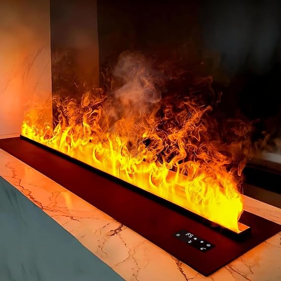 3D Water Vapor Fireplace, Electric Fireplace Insert, Realistic Atomized Flame Adjustable Flame Colors & Speed, Humidifier Function, App/Remote/Touch Control 100cm