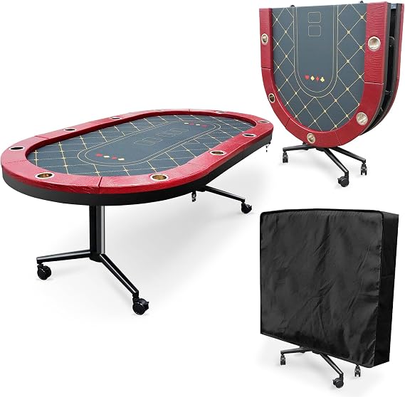 Wakefa 90" Foldable Poker Table for 10 Players, Texas Holdem and Blackjack Poker Table with Stainless Steel Cup Holders, Perfect for Family Game Room