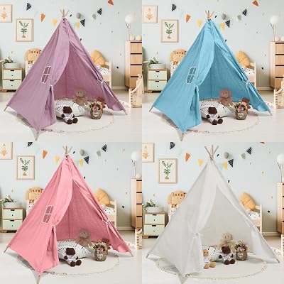 4 Pcs Teepee Tent Indoor Foldable Cotton Canvas Sleepover Tent for Adult