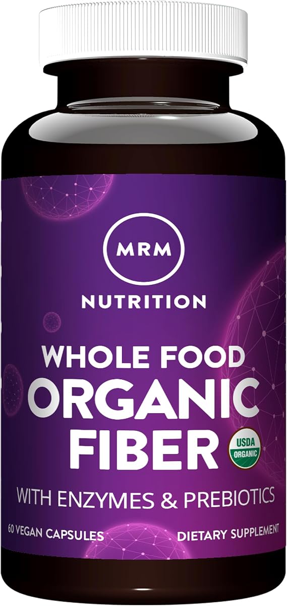 MRM Whole Food Organic Fiber Capsules - for Women & Men - 20 Servings | USDA Organic Soluble & Insoluble Fiber Blend, With Prebiotics and Enzymes, Supports Microbiome Health, Vegan & Gluten-Free