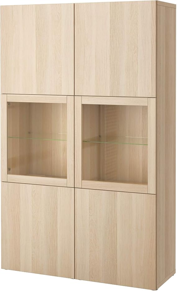 IKEA BESTÅ Storage Combination w Glass Doors, 120x42x193 cm, White Stained Oak Effect Lappviken/Sindvik White Stained Oak eff Clear Glass