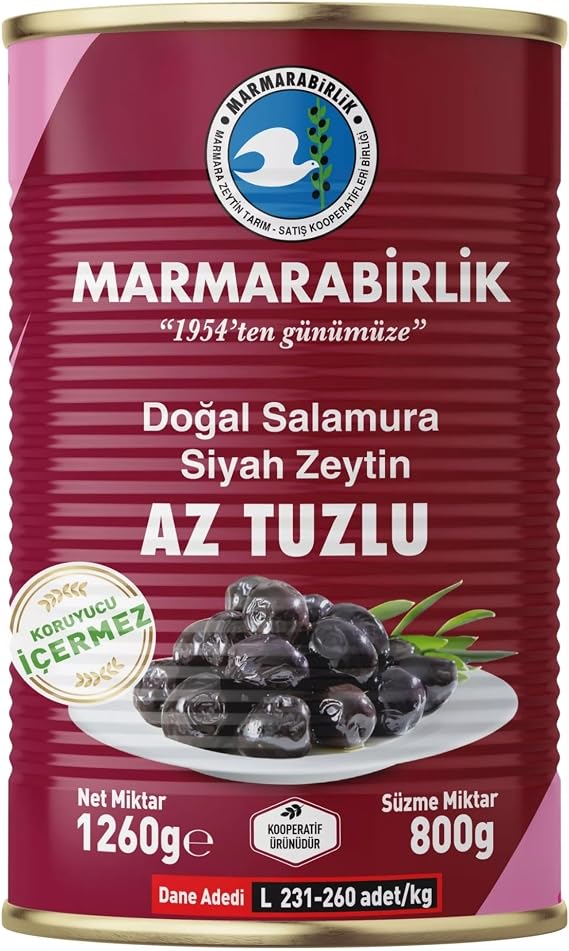 Marmarabirlik Salamura Siyah Zeytin 800 gr Hiper Az Tuzlu (L)