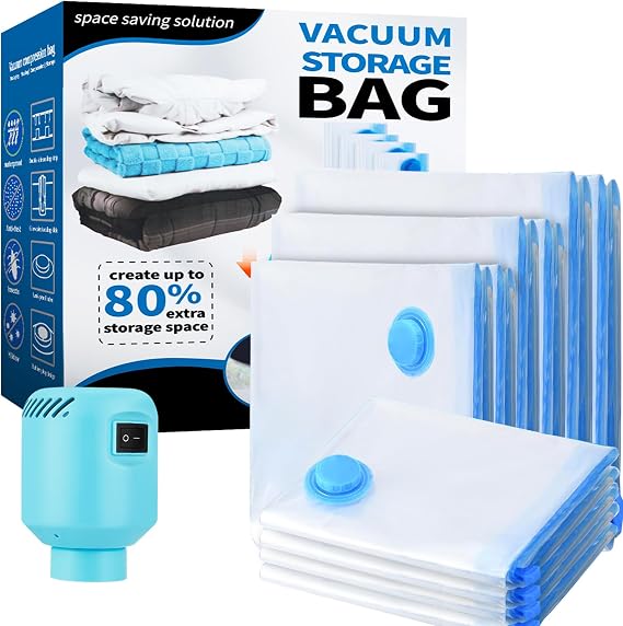 Vacuum Storage Bags 10Pcs with Electric Pump| 2XL+2L+2M+4S Space Saver Bags