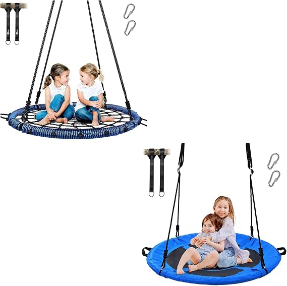 Trekassy 750lbs 40" Spider Web Saucer Tree Swing for Kids Adults + 700lbs 40" Saucer Tree Swing Outdoor Net Swing Textilene with 2pcs Tree Hanging Straps
