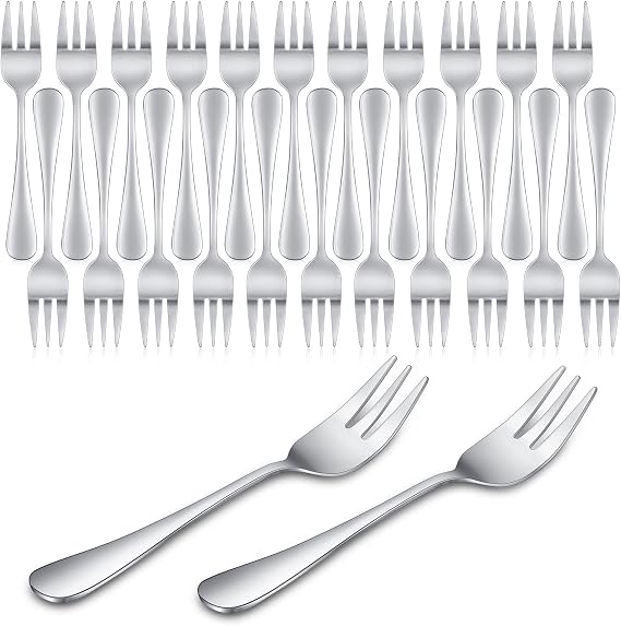 Zubebe 24 Pcs Oyster Fork Appetizer Seafood Forks Portable Stainless Steel dinnerware 3 Prong Fruit Small Cocktail Salad Dessert tableware for Tasting Crab Escargot Party Travel, 5.5 Inch Silver