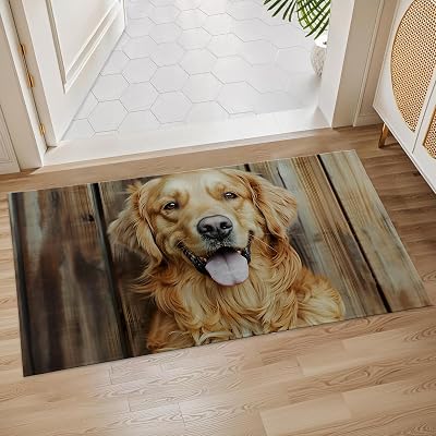 Golden Retriever Indoor Door Mat, 17x29.5 Inch, Floor Area Rug for Entryway, Living Room, or Bathroom, Non-Slip Doormat, Dog Home Decor Rug Gifts