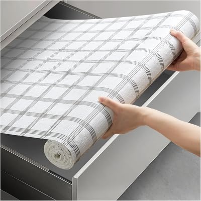 Viseeko Shelf and Drawer Liner for Kitchen Cabinet, Non-Adhesive Cabinet Liners for Shelves, Strong Grip Shelf Paper Non-Slip Waterproof Easy to Cut for Dresser Cupboard, Grey Stripe, 24 in x 30 ft