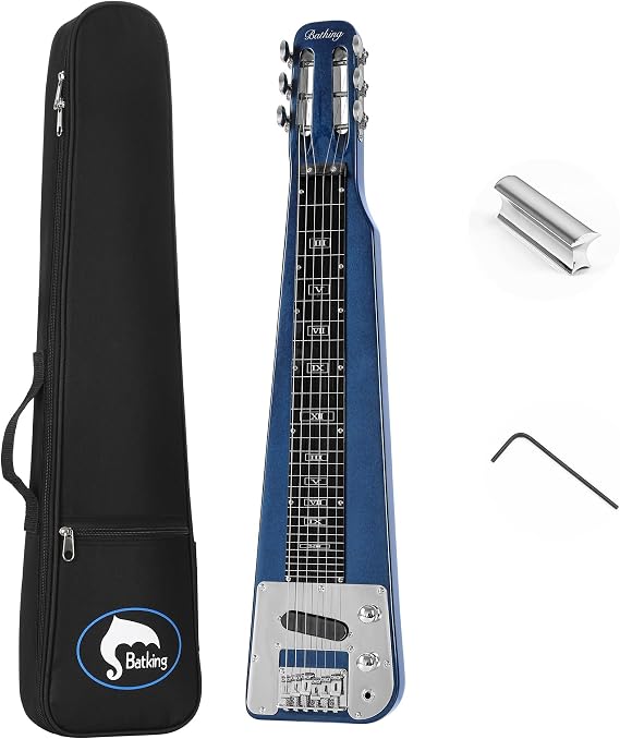 Lap Steel Guitar, Electric Slide Guitars 6 String Slotted Headstock Steel Guiter with Gigbag &Slide Bar (Dark Blue)