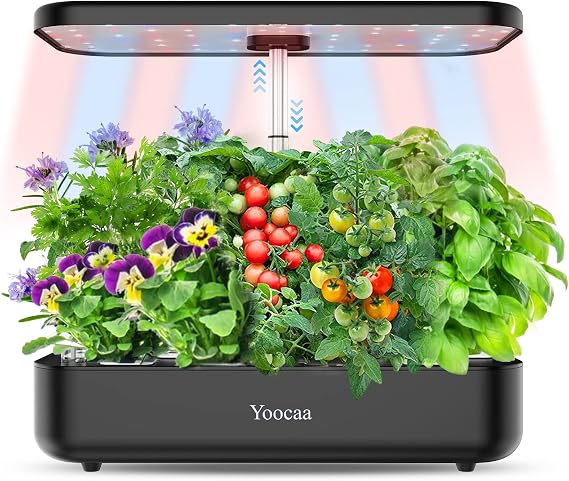 12 Hydroponics Growing System, Indoor Herb Garden with LED Light, Up to 19.4'' Height Adjustable Indoor Gardening System, Gardening Gifts for Women Mom(Black)