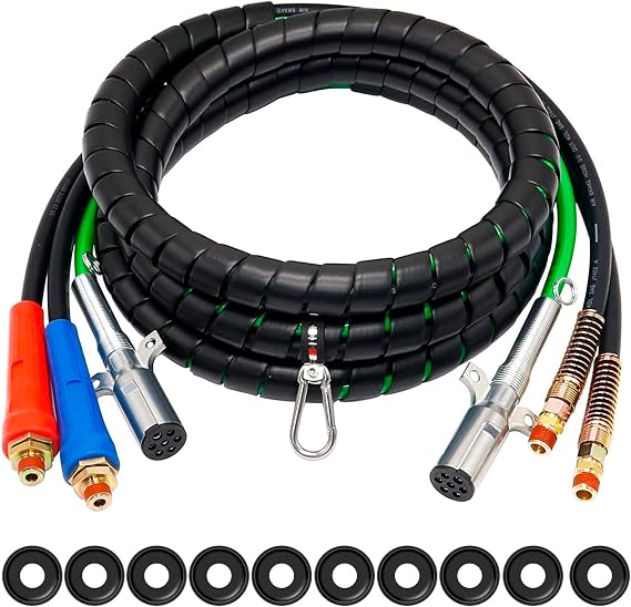 15ft 3 in 1 ABS & Power Air Line Hose Wrap 7 Way Electrical Cable with Handle Grip for Semi Truck Trailer Tractor