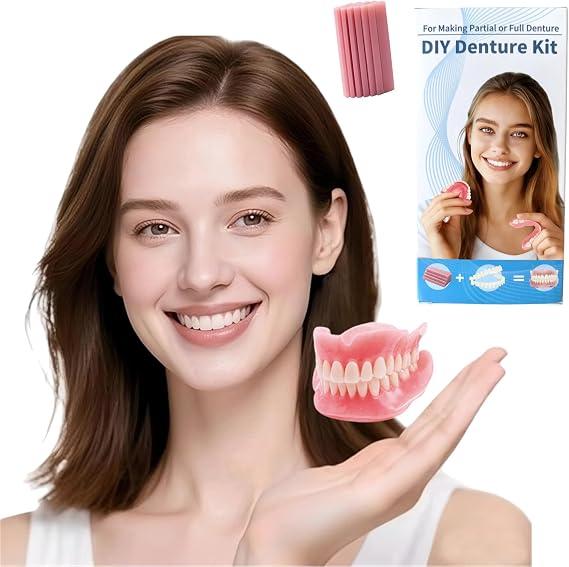 DIY Denture Kit - Top & Bottom Fake Teeth with Comfort Fit for Everyday Use, Natural-Looking Emergency Replacement Solution