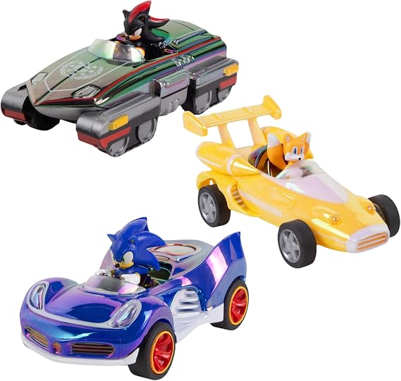 NKOK Special Edition! Sonic, Shadow, Tail Pullback 3 Pack - Sonic & All Star Racing Transformations Electroplating | ソニック&オールスターレーシングトランスフォーメーションコレクタブルビークル 4~6歳のお子様向け、バッテリー不要のプルバックアクション&玉虫色仕上げ