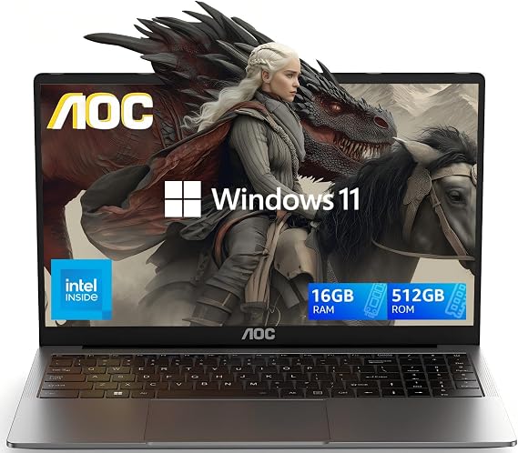AOC Laptop Computer 16GB RAM 512GB SSD Work Laptops 15.6 Inch FHD Screen Premium Laptop (Up to 3.6GHz) Windows 11 Laptop Computer, Light&Thin, Metal Shell, Webcam, Type-C, USB3.2
