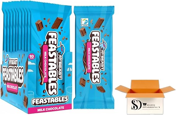 Feastables MrBeast Milk Chocolate Bar 10x 60g Full Box, 600g Milk Chocolate Multipack, Sharing & Snack Bars, Chocolate Treats for Gifting & Everyday BBE:15.09.26