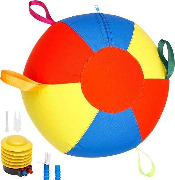 Dog Herding Ball 45cm, Giant Interactive Dog Ball with Handle Cover & Pump, Large Inflatable Calming Toy for Training, Exercise & Play, Blue & Yellow High Visibility Design(Colorful)