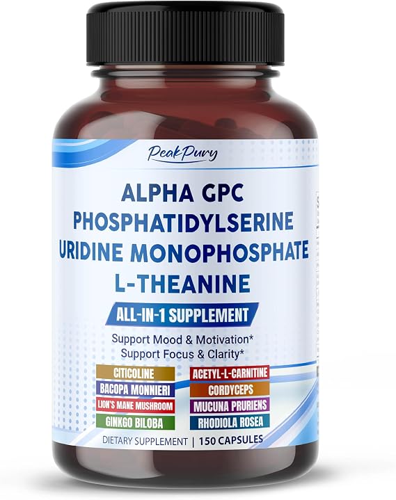 Ultra Alpha GPC, Phosphatidylserine, Uridine & L-Theanine Nootropic Supplement for Mood, Focus & Mental Clarity 150 Capsules