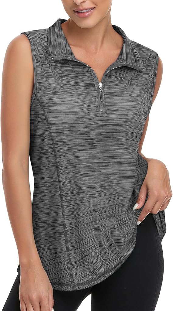 Viracy Women's Zip Up Golf Workout Tank Tops Sleeveless Quick Dry Athletic Polo Shirts