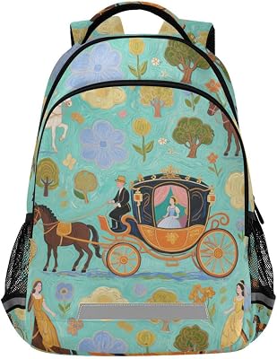 Art Painting Green Princess Carriage backpack kids boys with large bookbag for 6th grade school boys girls morral escolar para ni?o
