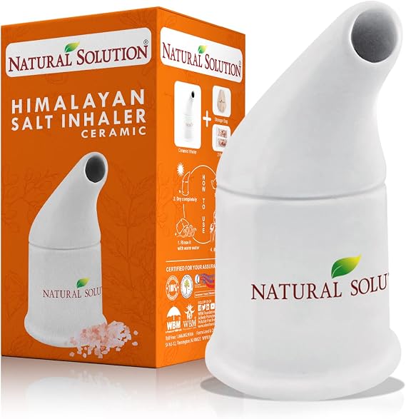 Natural Solution セラミック塩吸入器 ヒマラヤピンクソルトリフィル2個付き 呼吸器系をきれいに 呼吸渋滞を緩和 喘息用吸入器 ホワイト 1個