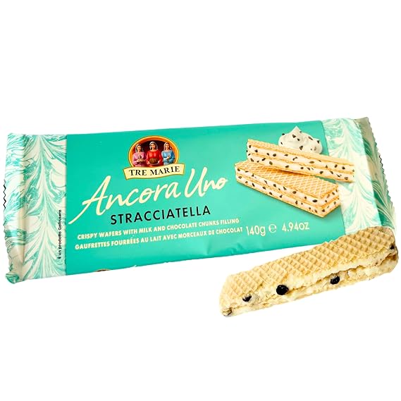 Tre Marie Ancora Uno Wafers from Italy 4.94 oz. (140g) Stracciatella Crispy Wafer Cookies - Creamy Bars - Crunchy Double-Filled Layers of Cream - Italian Delicacies