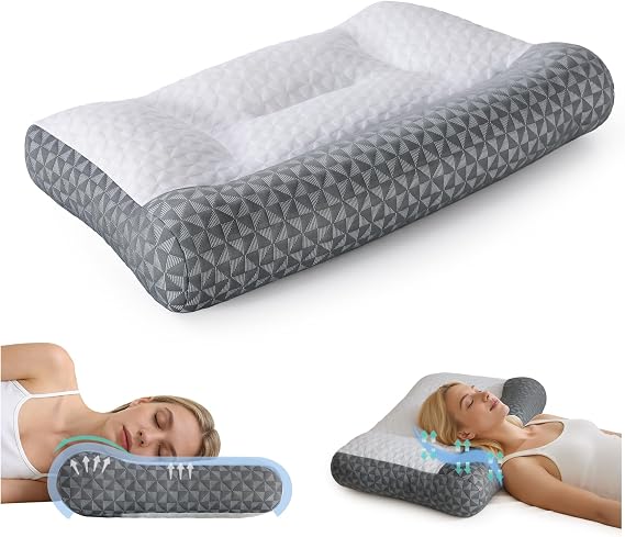 Favocama Cervical Pillow for Neck Pain Relief 26"x15", Grey | Ergonomic Design for Side, Back and Stomach Sleepers, Machine Washable