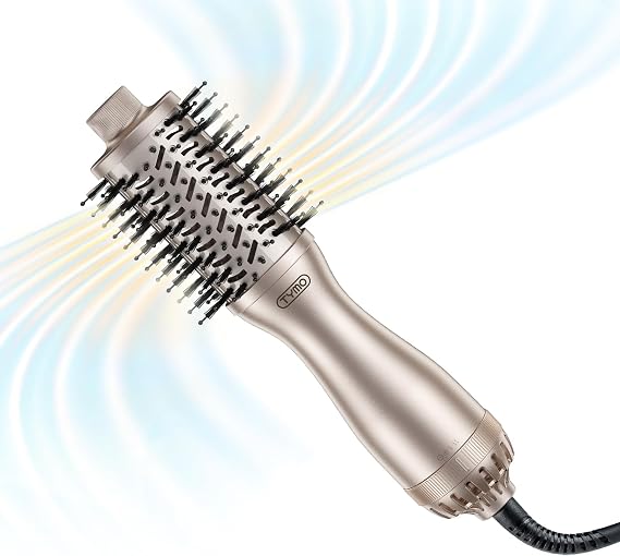 TYMO 2.0 Hair Blow Dryer Brush - AIRBEAM MINI Blowout Hot Air Brush, One Step Volumizer, 2 Inch Oval Barrel Curling Styler, 3X Faster Drying, 0.6 lb Lightweight, Straightener Curling in One, Gold
