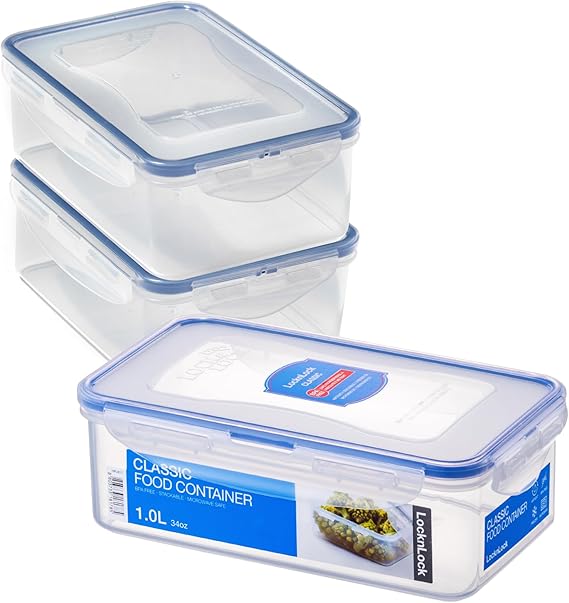 LocknLock Classic Rectangle Set of 3 x 1 L Airtight Food Storage Containers