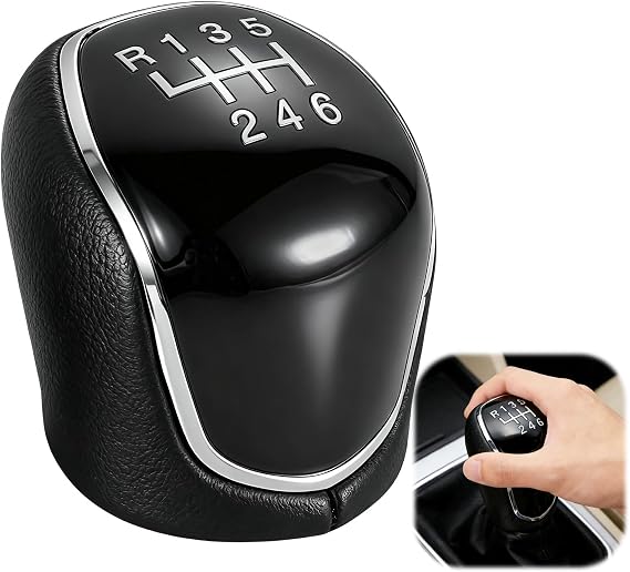Gear Shift Knob 6 Speed for Ford, Car Gear Stick Knob for Ford Focus Fiesta Mk2 Mk3 C-Max S-Max Mendeo IV Mk4, PU Leather Gear Stick Knobs