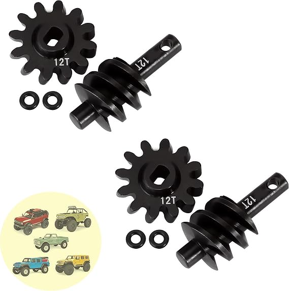 2pcs Steel Axle Differentials Gear 13T/2T Front and Rear Overdrive Differential Worm Gear for Axial SCX24 1/24 RC Crawler Truck Car Upgrades Parts Accessories (2T-12T)