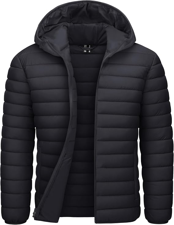 CRYSULLY Men's Puffer Jacket Lightweight Packable Hooded Winter Coats