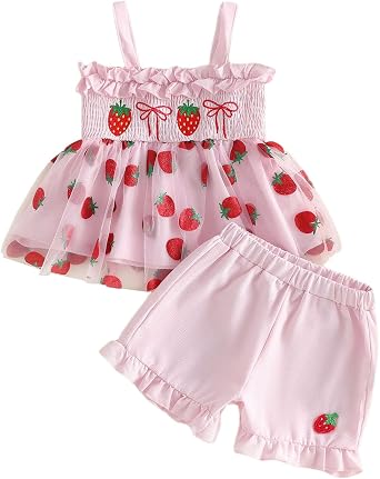 Yoawdats Toddler Baby Girl Summer Clothes Ruffle Sleeveless Embroidery Shirts Tank Tops Cute Bloomers Shorts Set Outfits