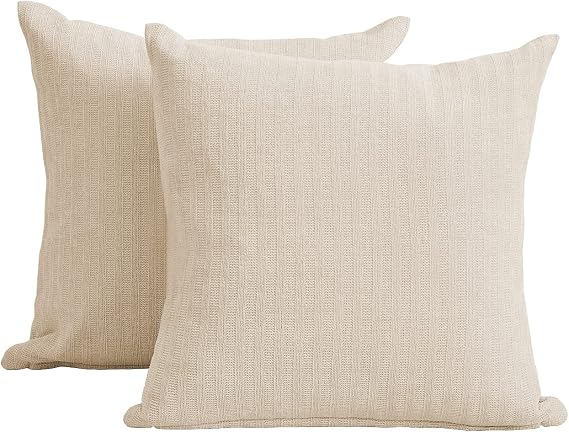 PLEASANT BOULEVARD | Chenille Pillow Case Covers 20 by 20 Inch, Soft Cozy Decorative Cushion for Home Bedroom Living Room Bed Sofa Chair (Beige, 2 Pack)