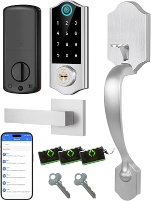 Harfo Fingerprint Smart Door Lock for Front Door with Handle Set, App Control, Keyless Entry Keyless Deadbolt, Digital Electronic Touchscreen Keypad, Auto Lock, Easy to Install, Satin Nickel