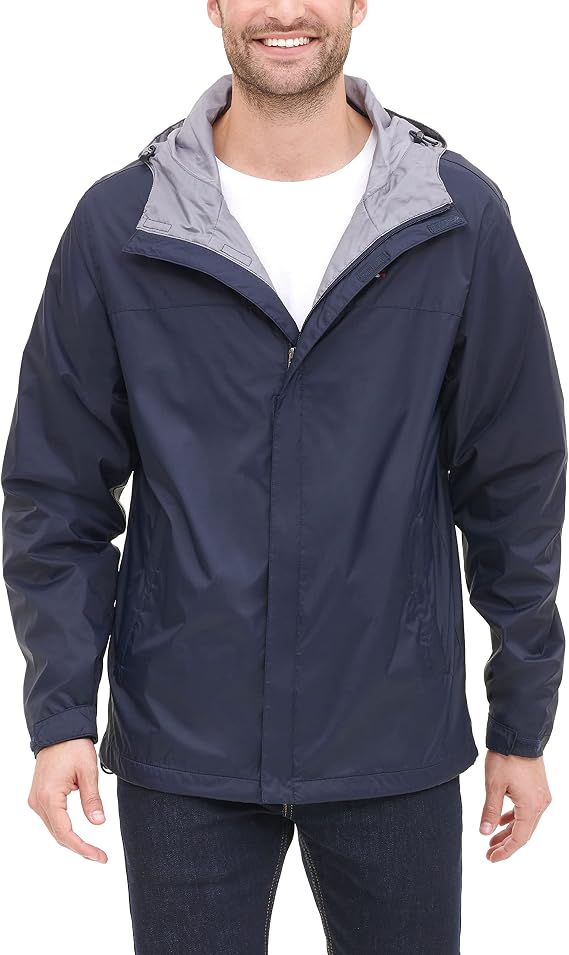 Tommy Hilfiger Men's Lightweight Breathable Waterproof Hooded Rain Jacket Raincoat