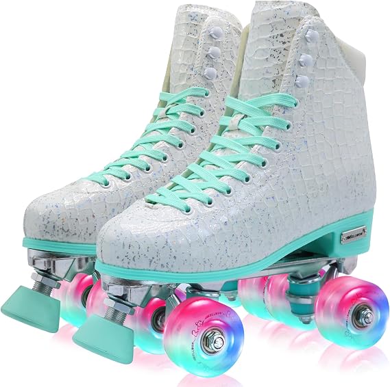 Roller Skate for Women Girls, High-top Double Row-Classic Rollerskates Size 5 6 7 8 9 10 11 and Youth Size 2 3, Indoor Outdoor Roller Skates for Beginner Ladies with Light-up Wheels