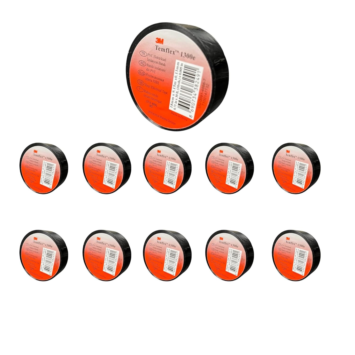 3M Temflex 1300E Electrical Insulation Tape Black – Pack of 10 | 18 mm x 9.15 m | PVC Cable Tape | 600V Durable, Flexible and Strong Adhesive Electrical Tape